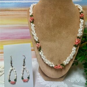 Rice pearl & bead necklace set